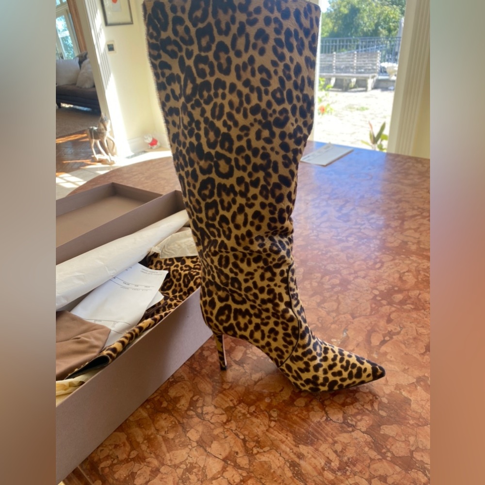 Gorgeous runway calf hair tall heeled boots new in box